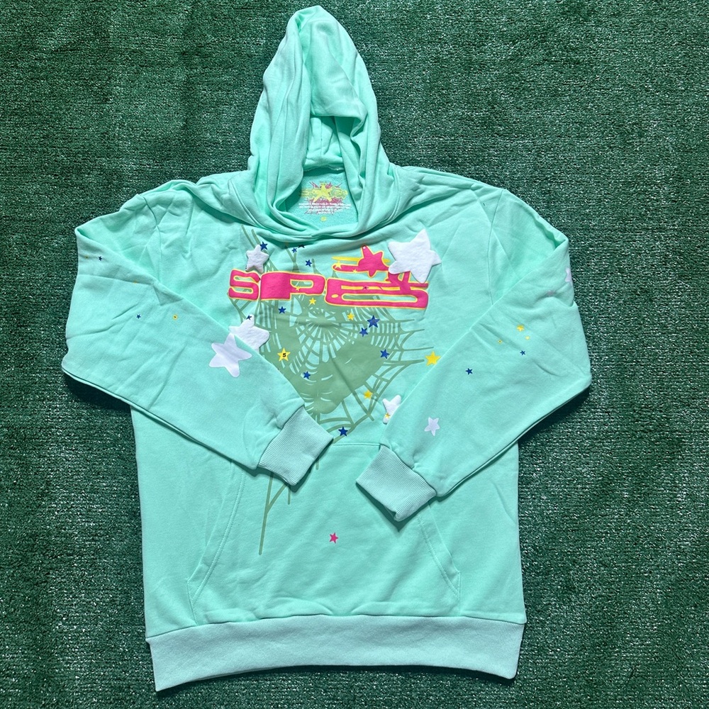 Mint Green Graphic Hoodie with Star Motif